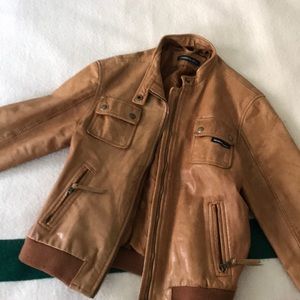 Members Only tan leather jacket
